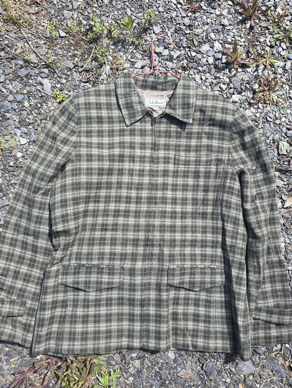 Vintage LL Bean Plaid Wool Leisure Jacket Size 10  Medium Green Gray